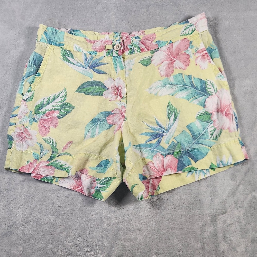 Tommy Bahama Linen Shorts Tropical Floral Printed‎ Button Womens Small